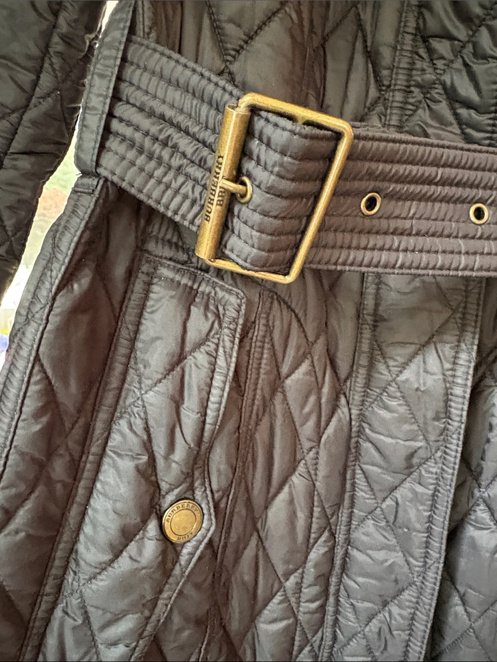 Burberry Brit Black Quilted Belted Jacket Coat Nova Check Lining - Picture 5 of 10